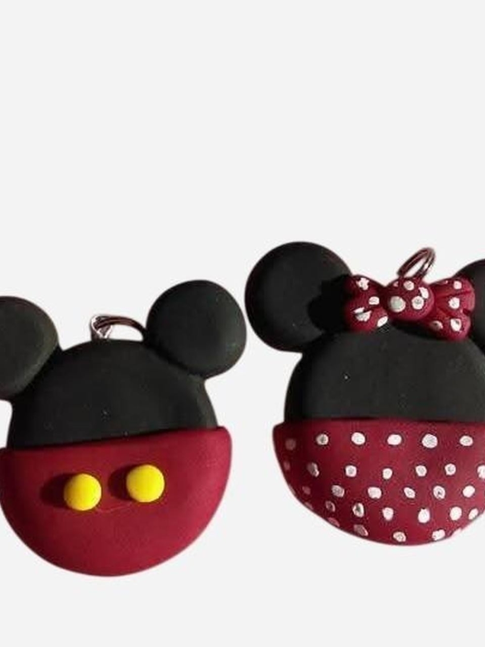 Handmade Polymer Clay Mickey Minnie Mouse Keychain Charm Bundle Set 2pc